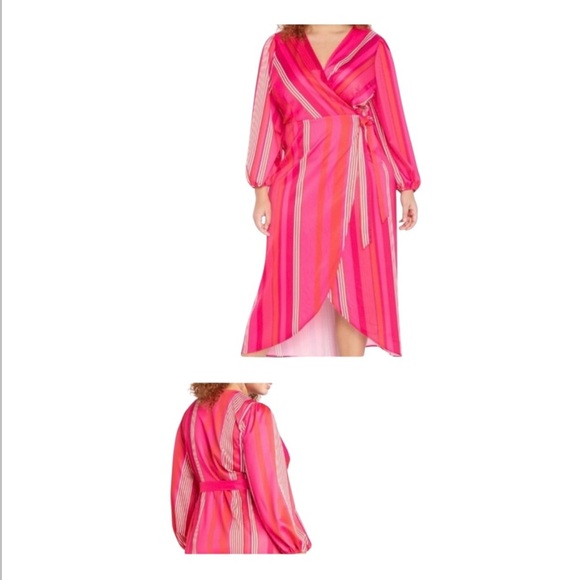 Eloquii Pink Striped Wrap Dress - Picture 1 of 8